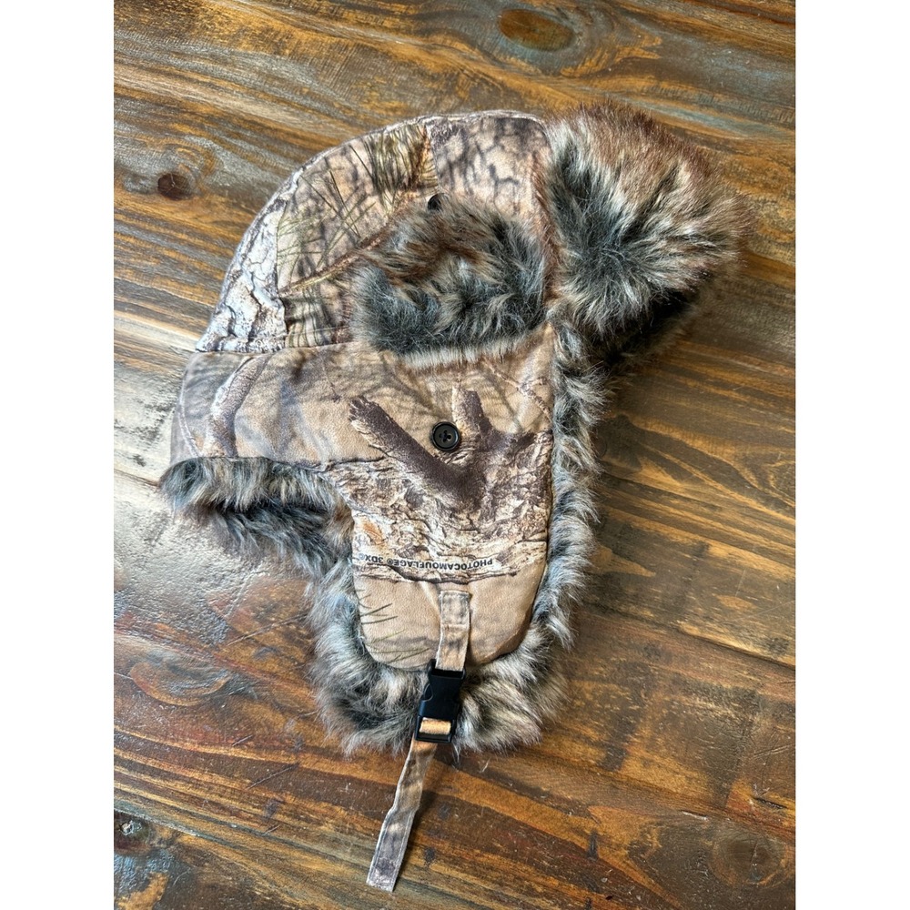 Wild Wear Photocamouflage 3DX Faux Fur‎ Trapper Hat Aviator Hunting Cap OSFM
